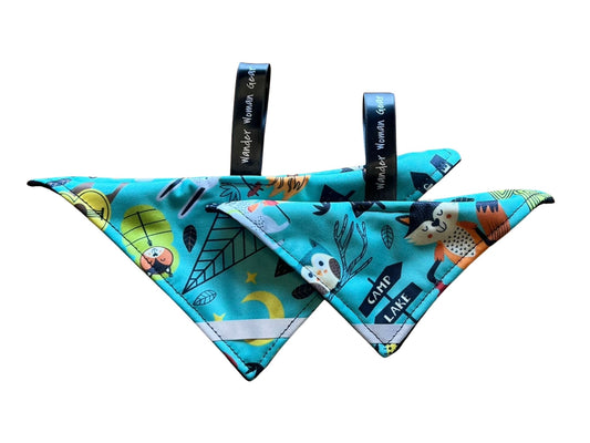 Wander Wipe on the left and Wee Wipe on the right, both featuring the outdoorsy pattern